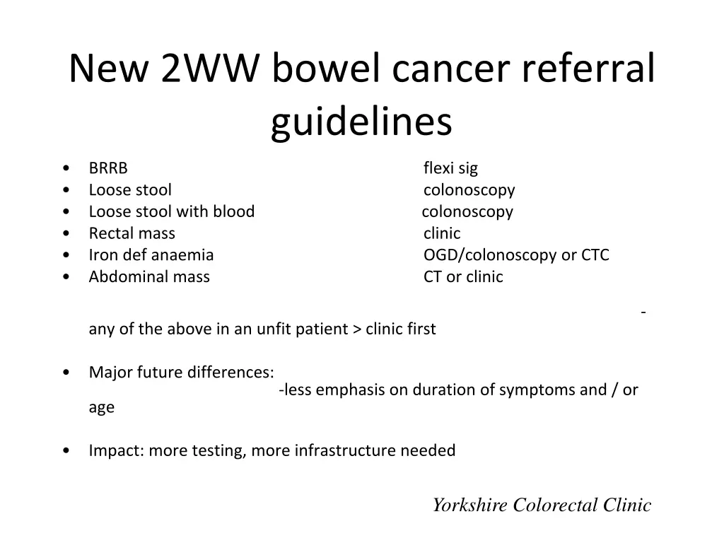 new 2ww bowel cancer referral guidelines