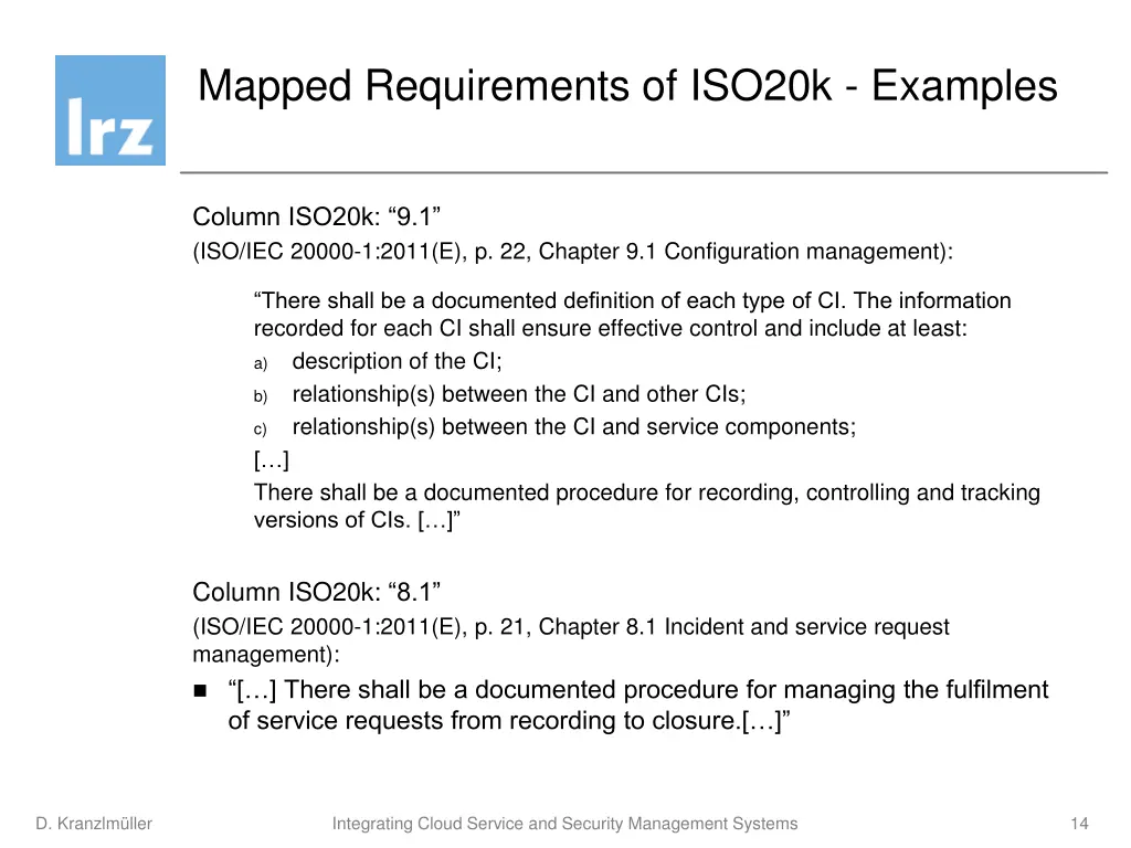 mapped requirements of iso20k examples