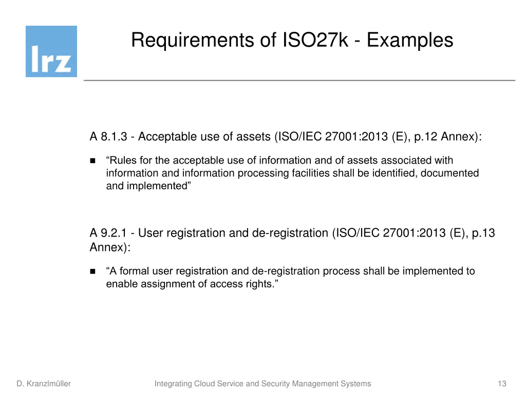 requirements of iso27k examples