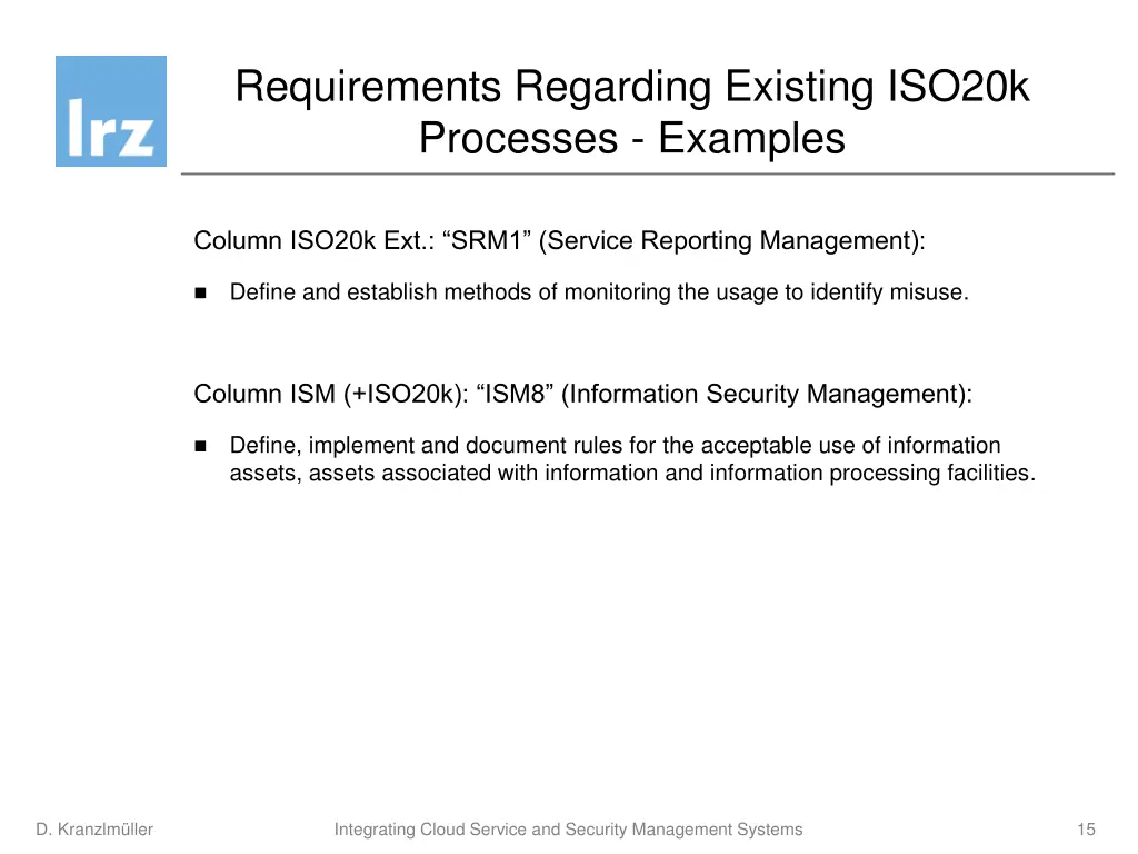 requirements regarding existing iso20k processes