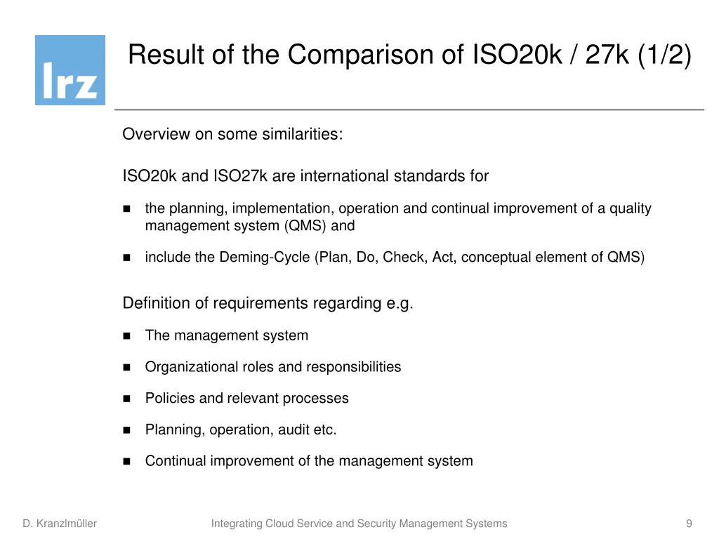 result of the comparison of iso20k 27k 1 2