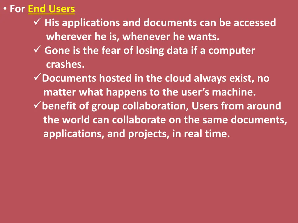 for end users his applications and documents