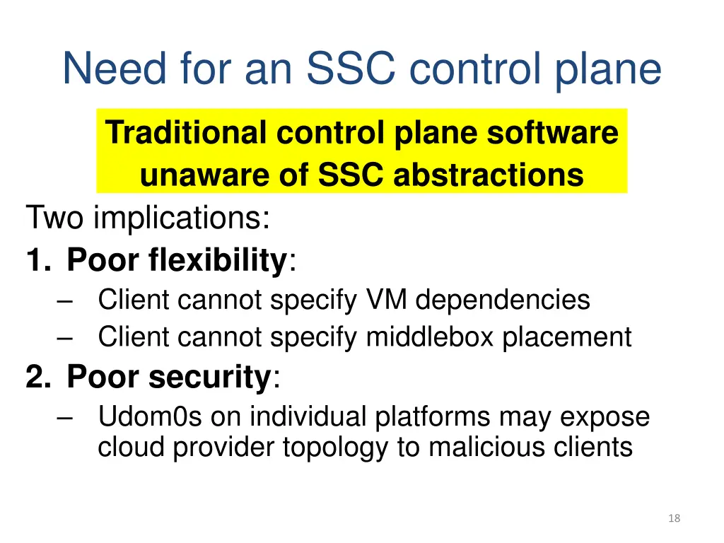 need for an ssc control plane