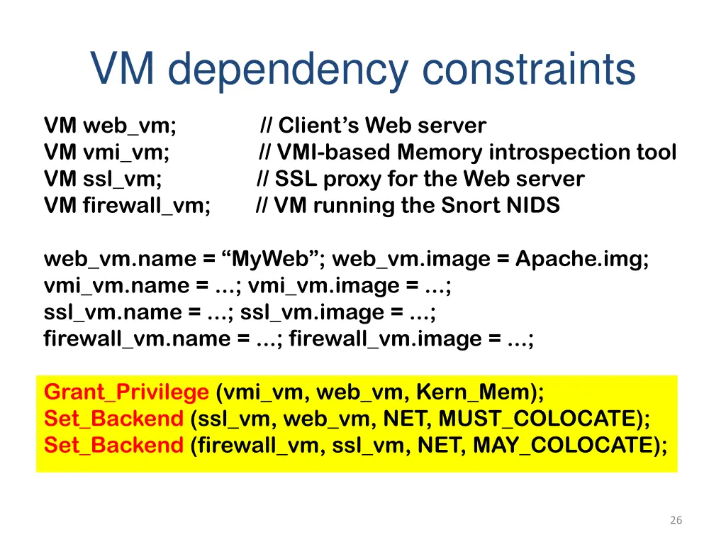 vm dependency constraints