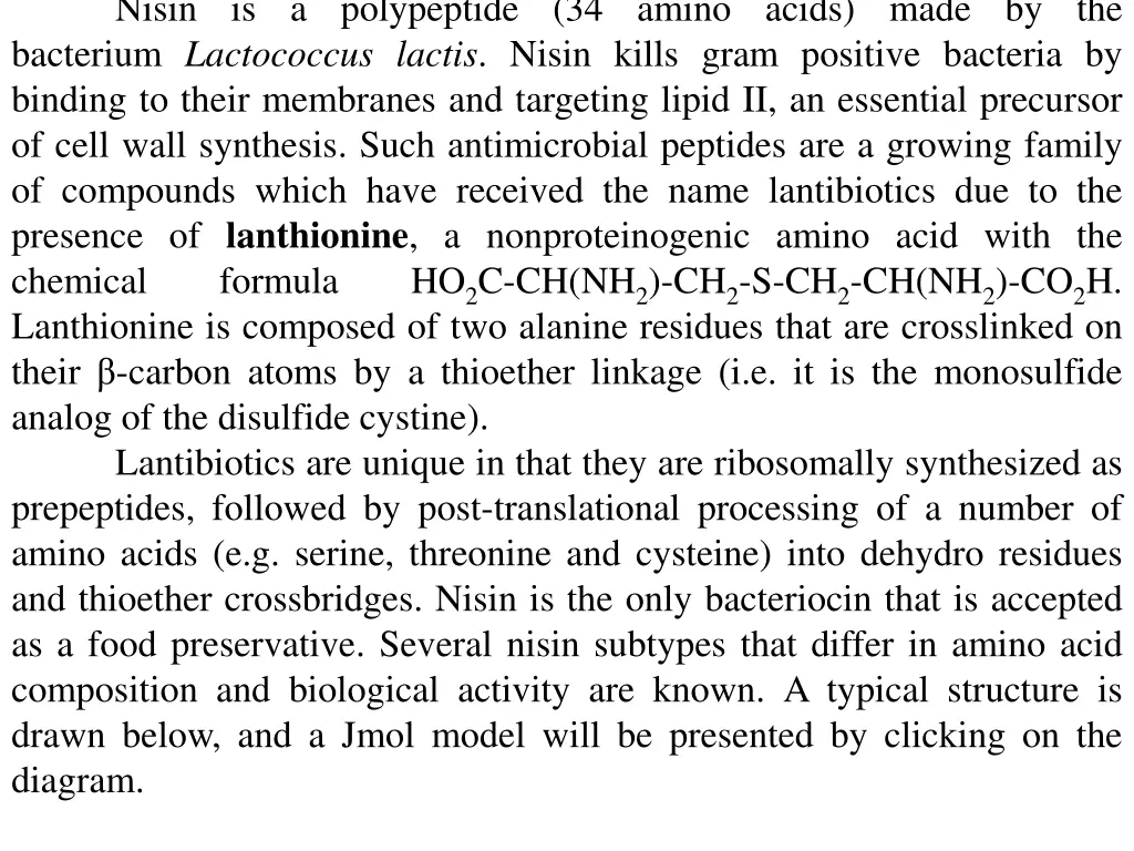 nisin is a polypeptide 34 amino acids bacterium