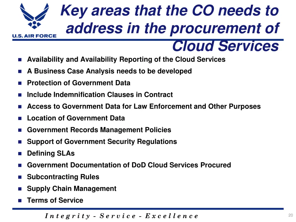 key areas that the co needs to address