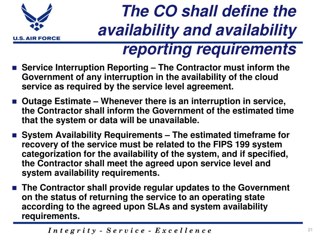 the co shall define the availability