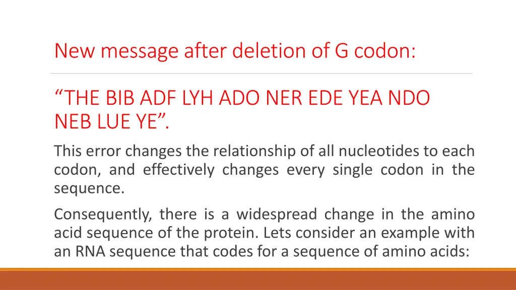 new message after deletion of g codon