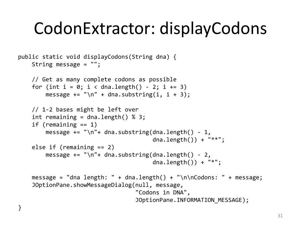 codonextractor displaycodons