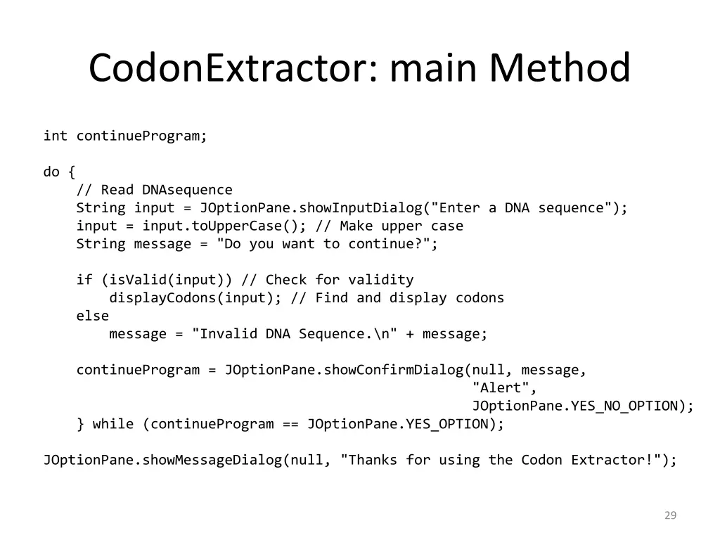 codonextractor main method