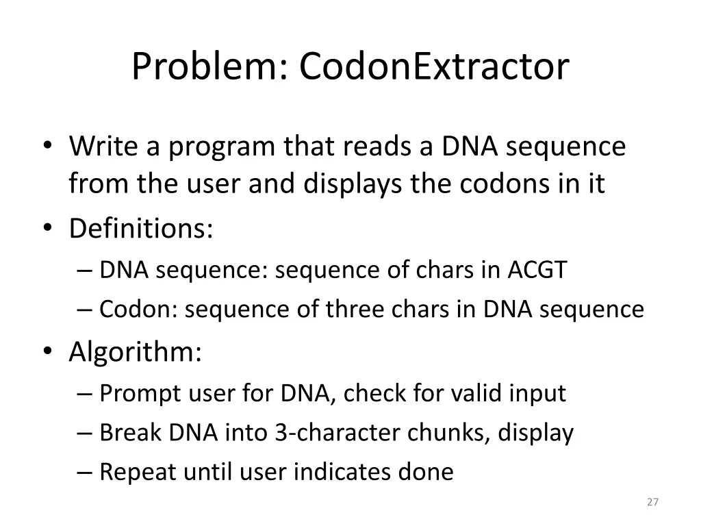 problem codonextractor