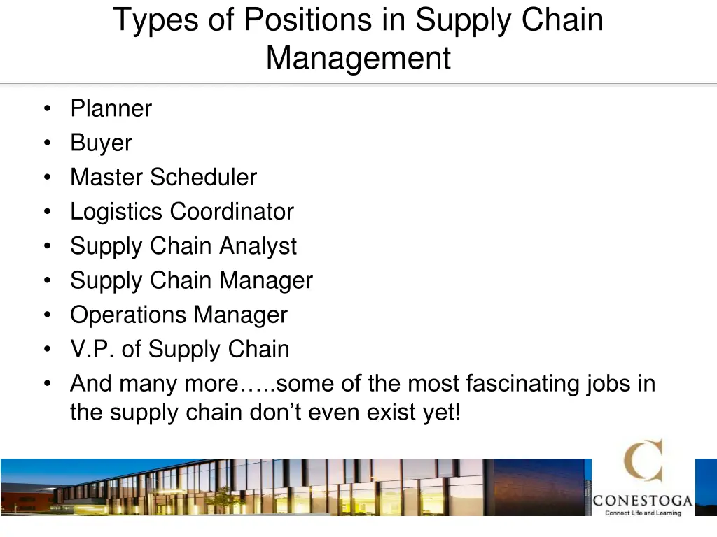 types of positions in supply chain management