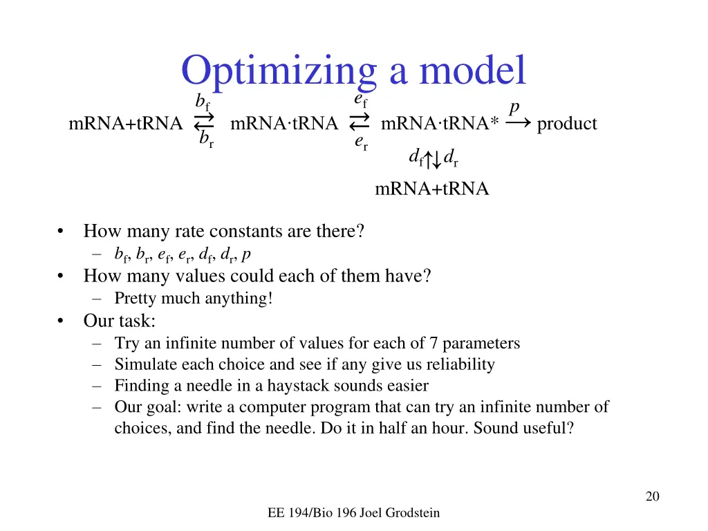 optimizing a model b f