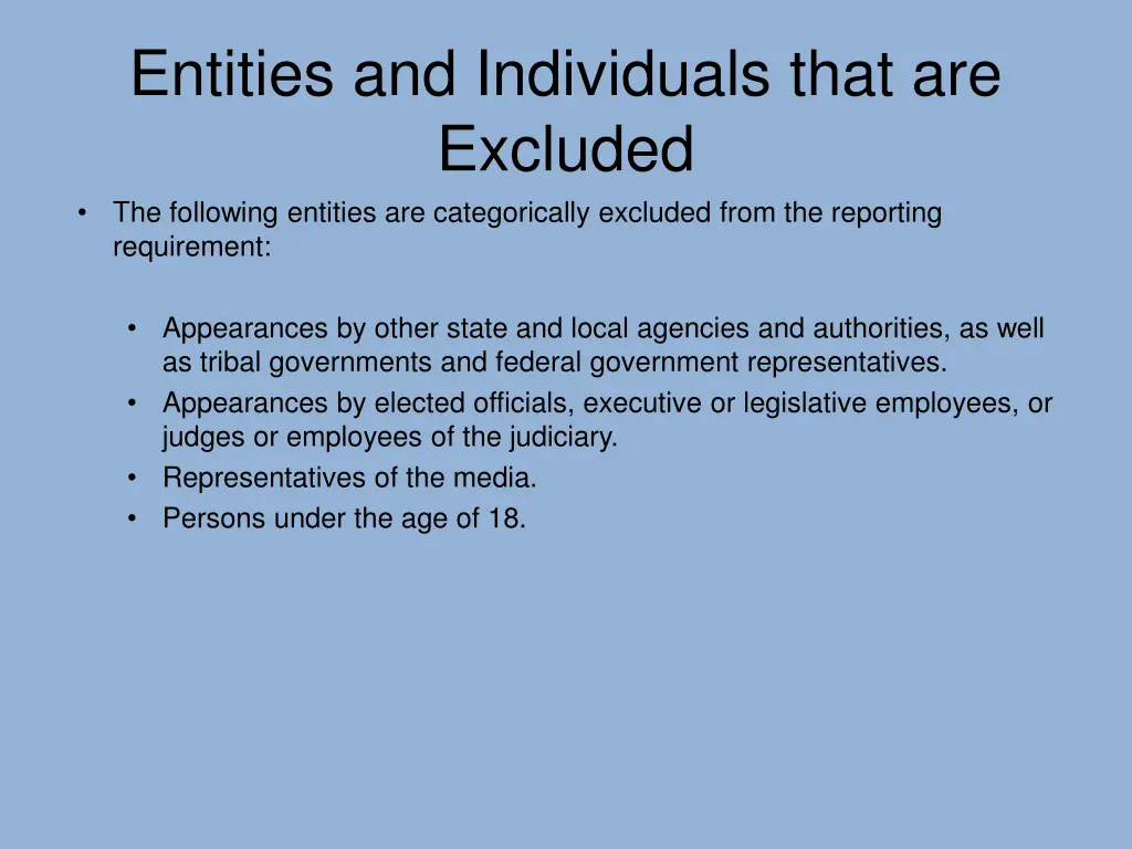 entities and individuals that are excluded