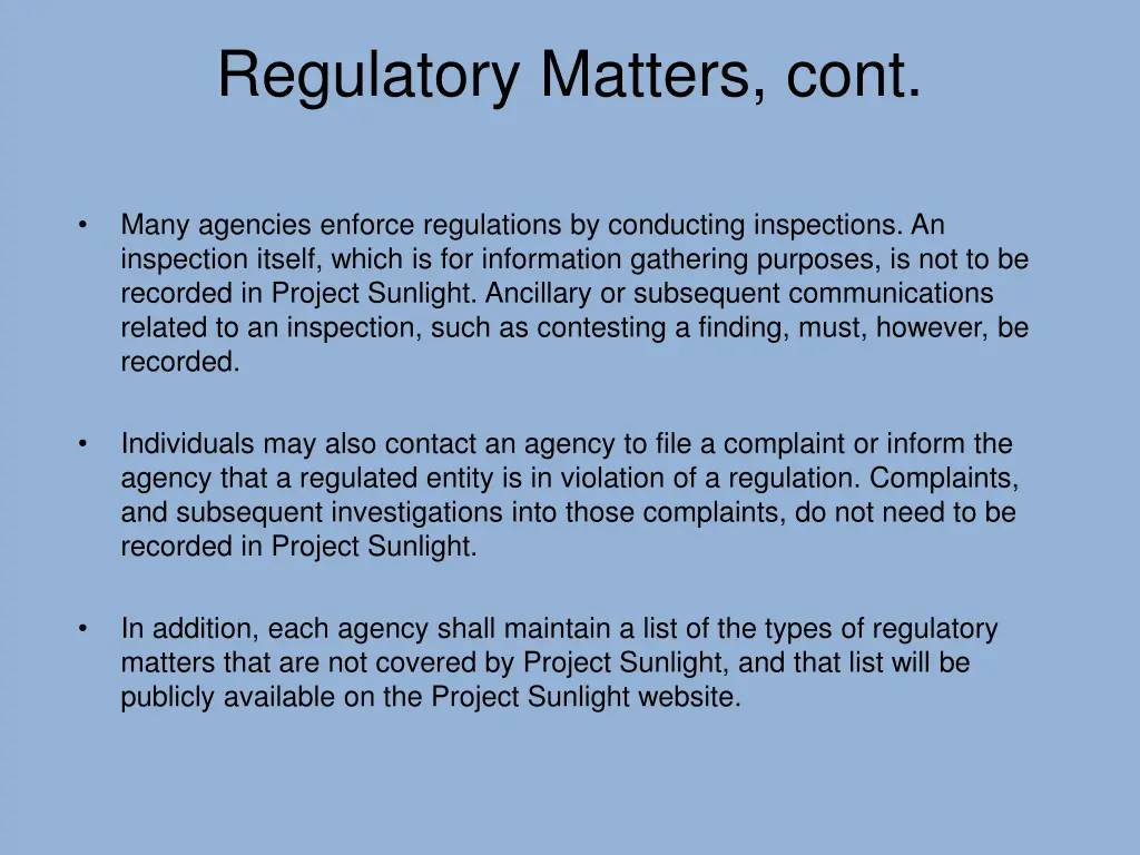 regulatory matters cont