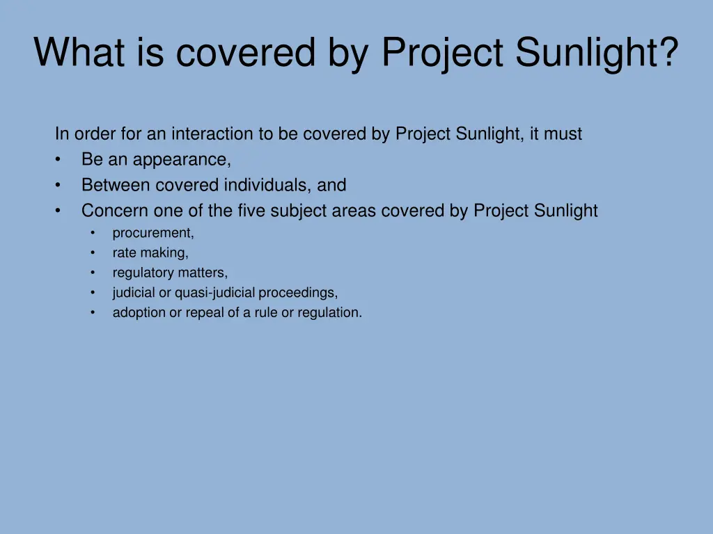 what is covered by project sunlight