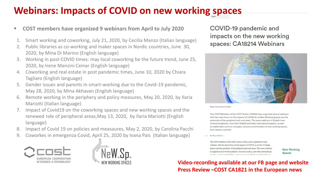 webinars impacts of covid on new working spaces