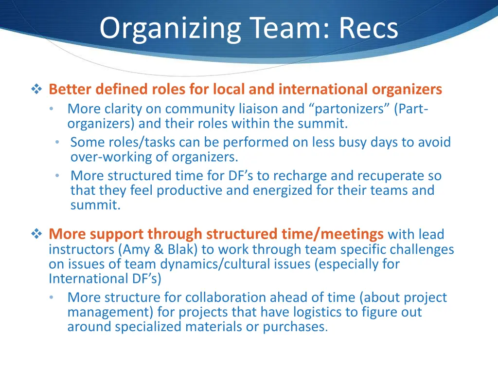 organizing team recs