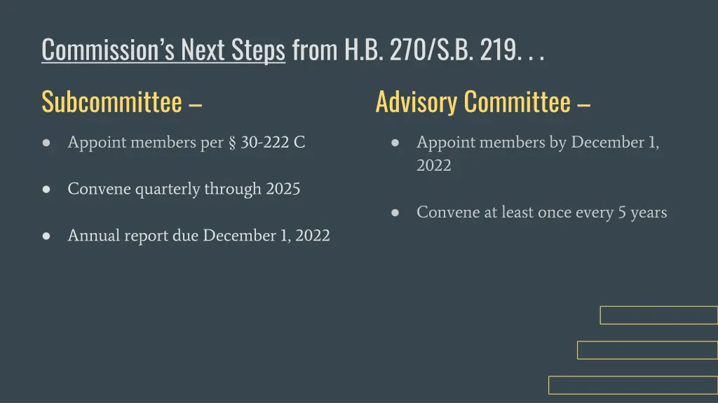 commission s next steps from h b 270 s b 219