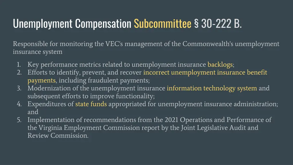 unemployment compensation subcommittee 30 222 b