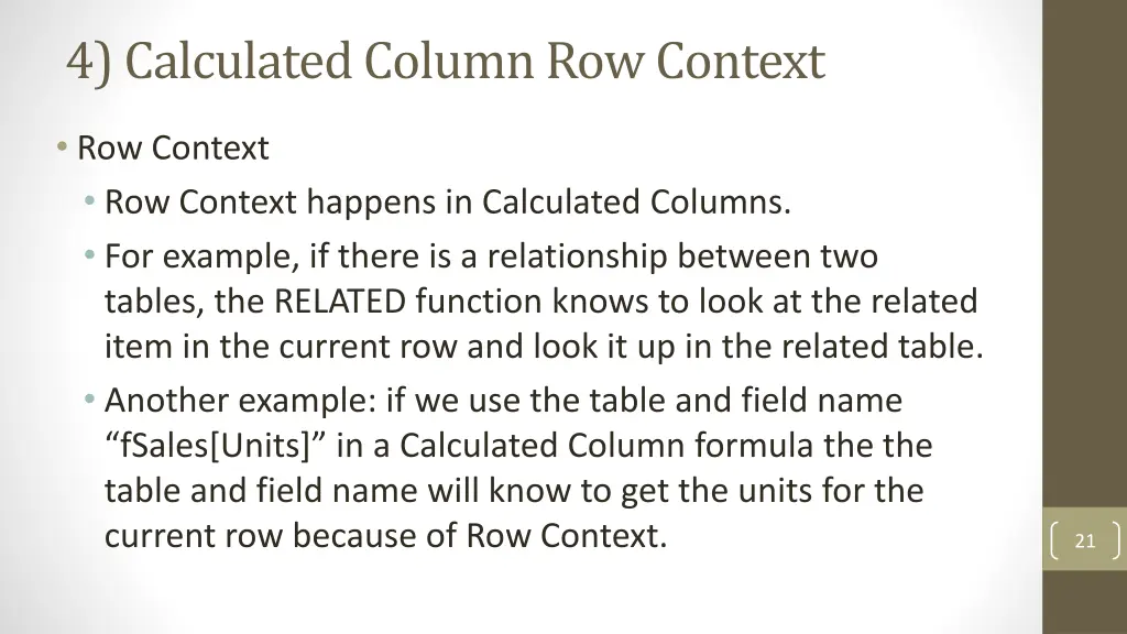 4 calculated column row context