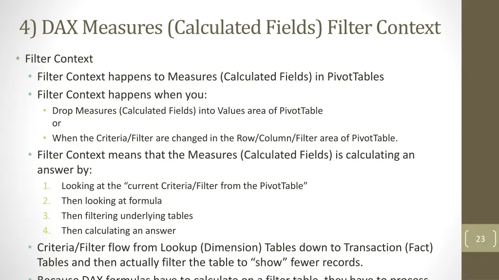 4 dax measures calculated fields filter context