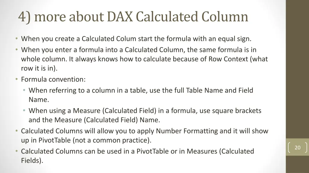 4 more about dax calculated column