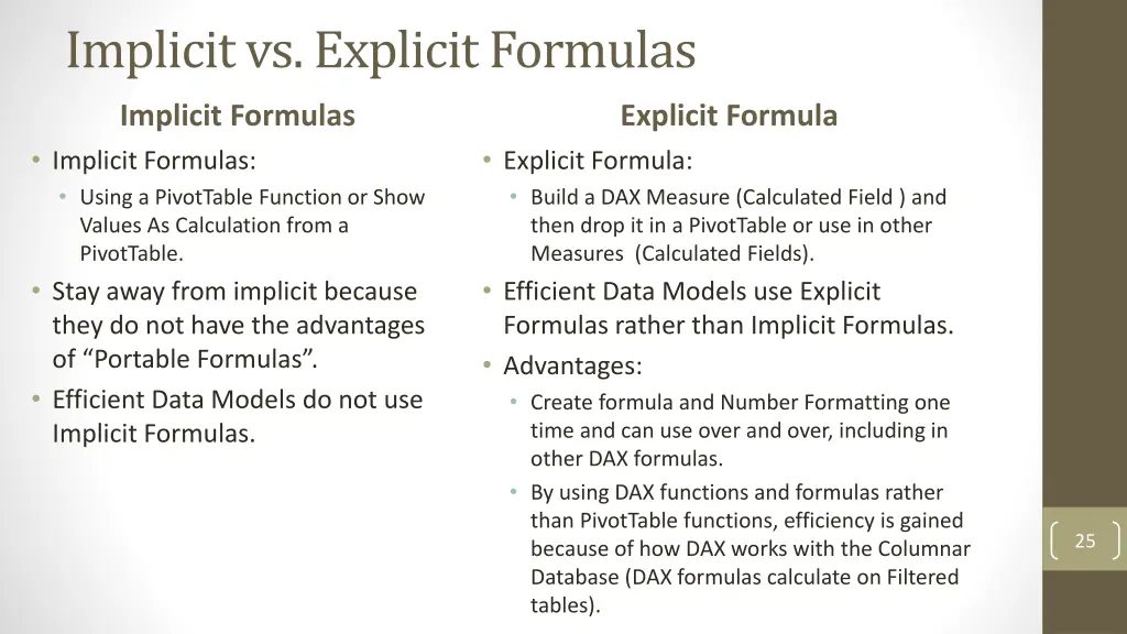 implicit vs explicit formulas