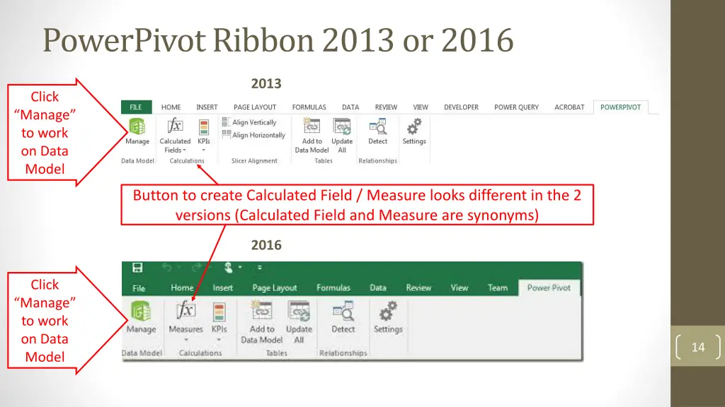 powerpivot ribbon 2013 or 2016