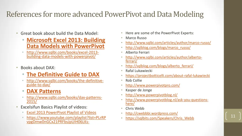 references for more advanced powerpivot and data