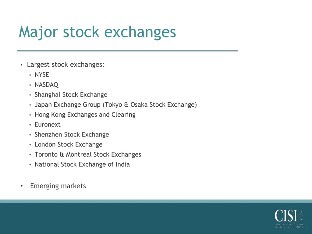 major stock exchanges