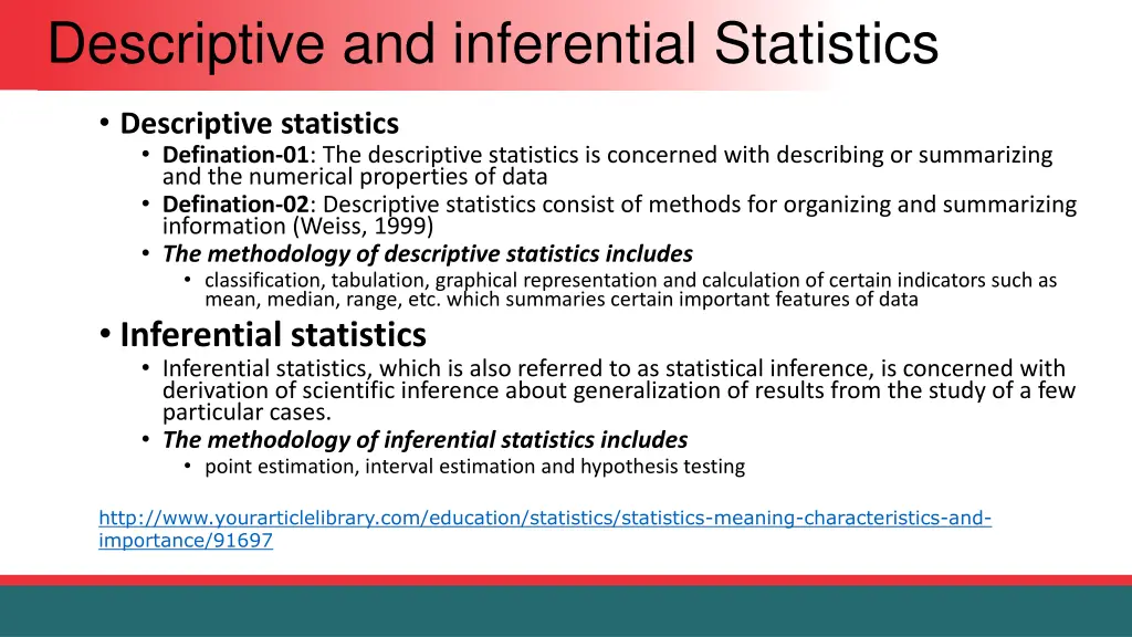 descriptive and inferential statistics