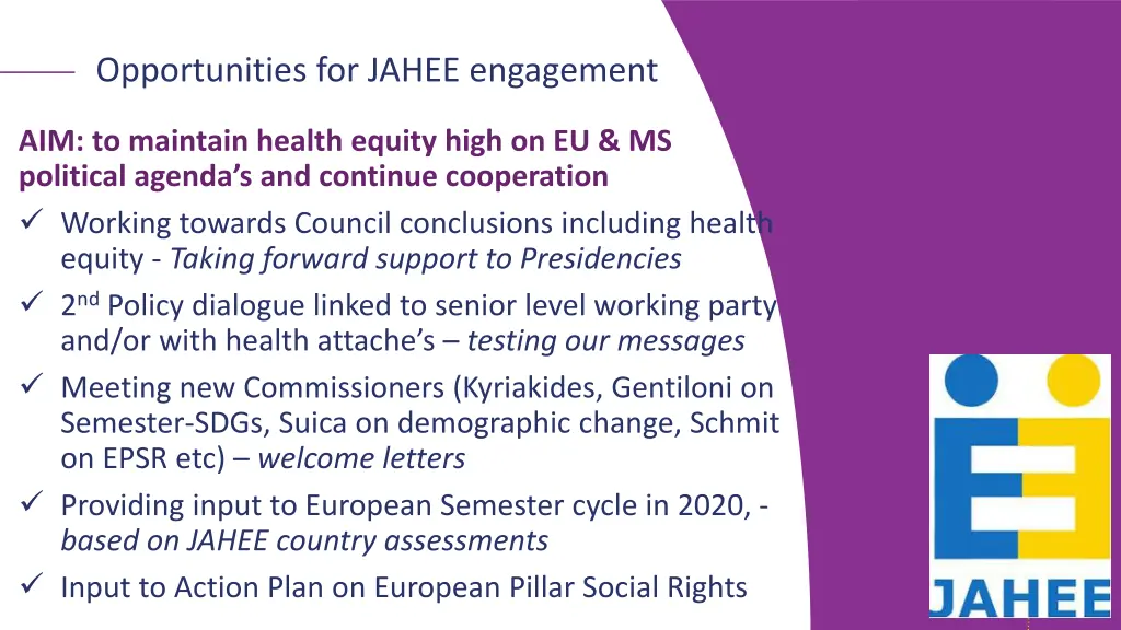 opportunities for jahee engagement