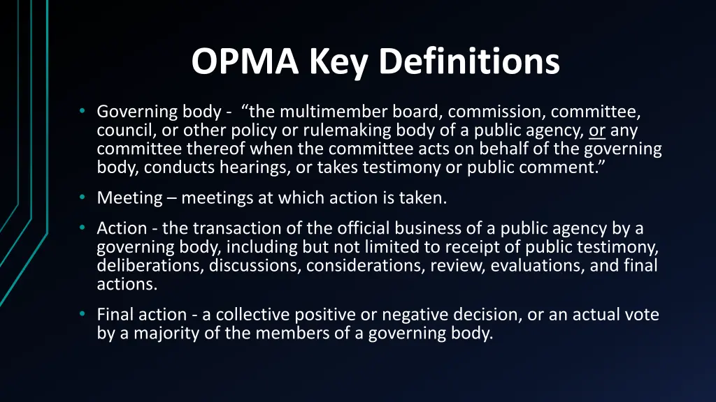 opma key definitions