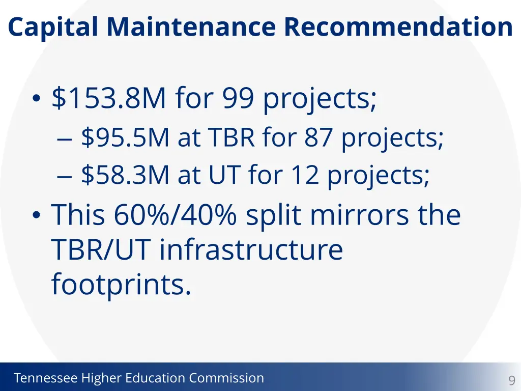 capital maintenance recommendation