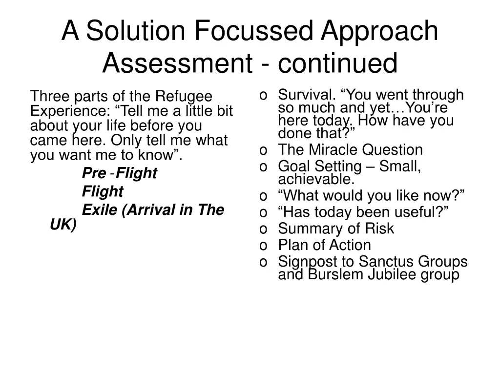 a solution focussed approach assessment continued