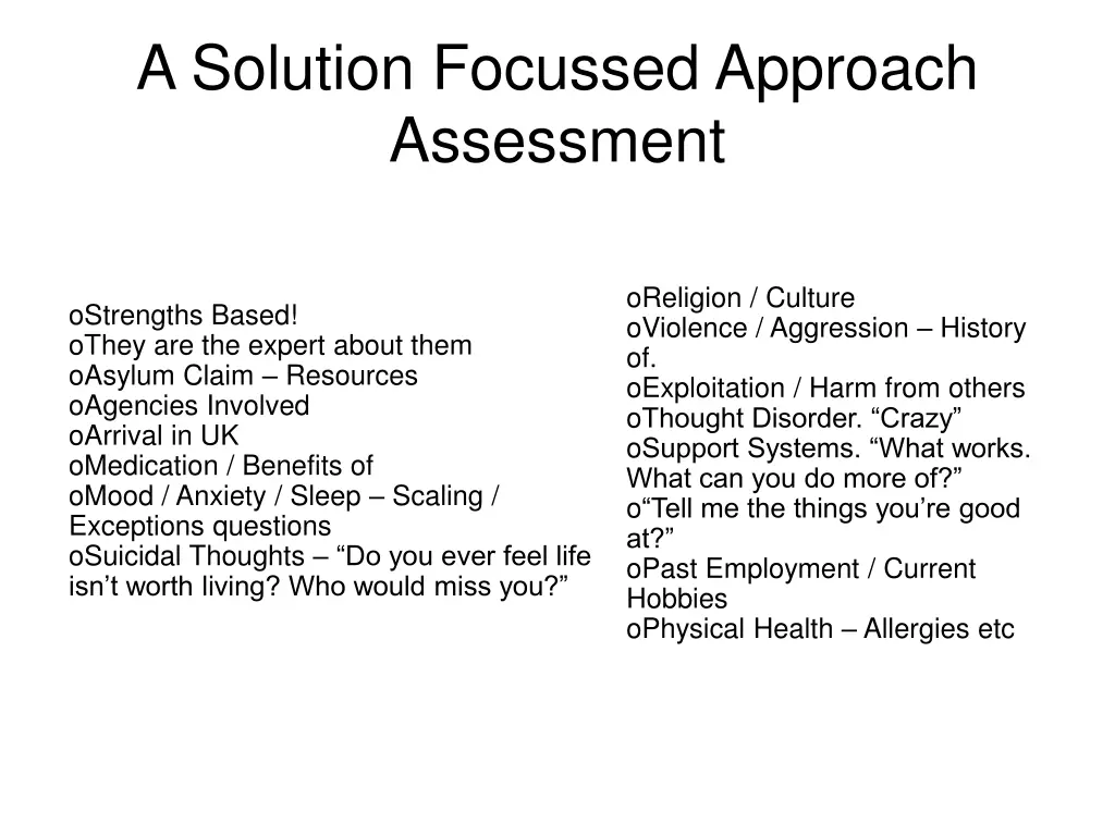 a solution focussed approach assessment