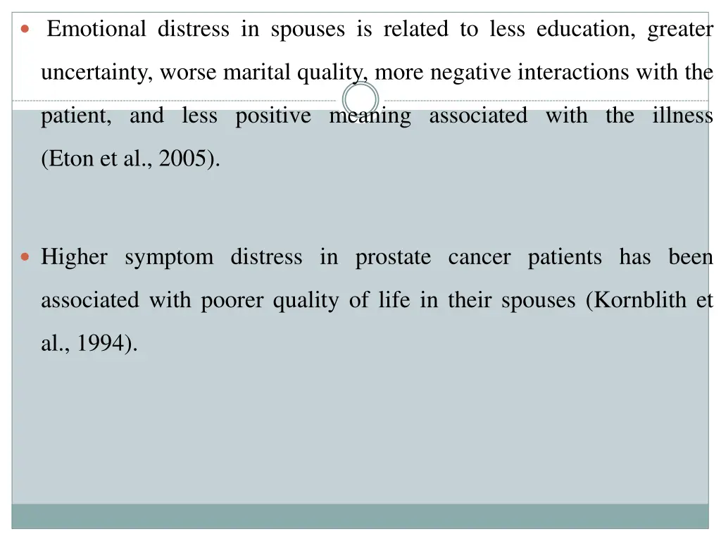 emotional distress in spouses is related to less