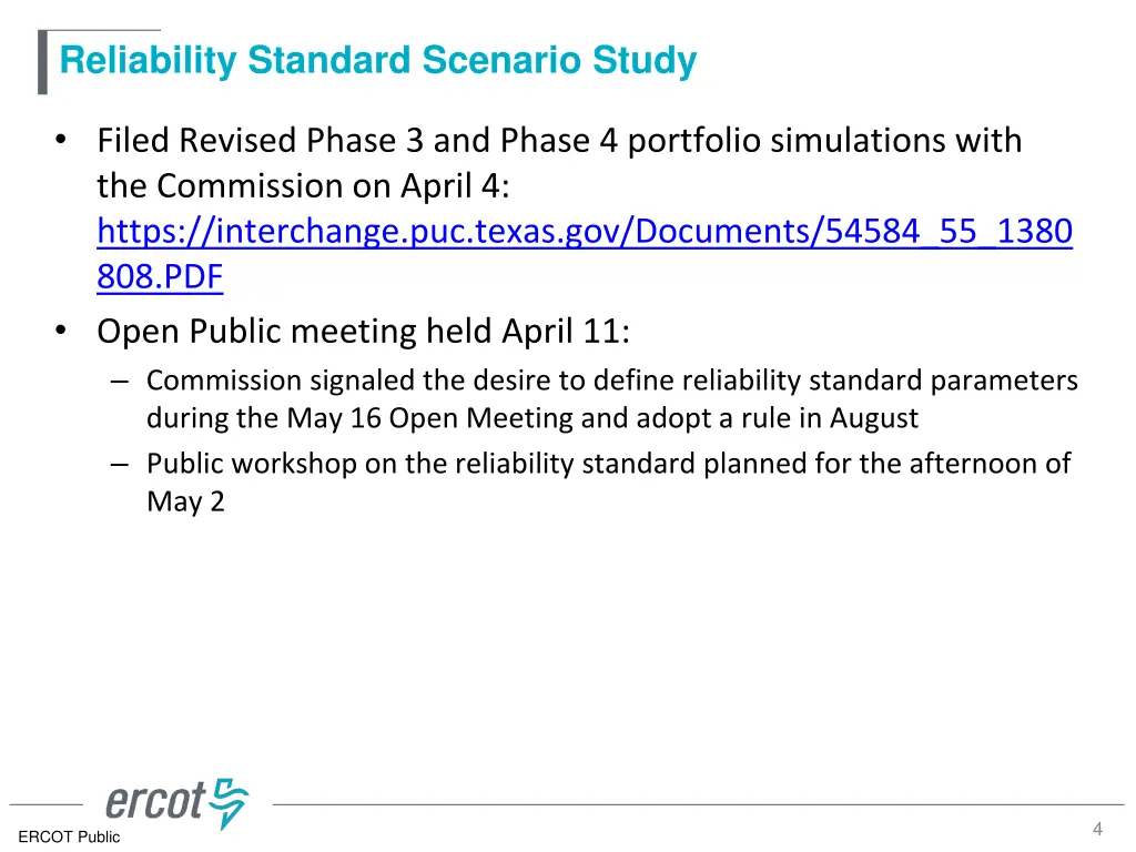 reliability standard scenario study