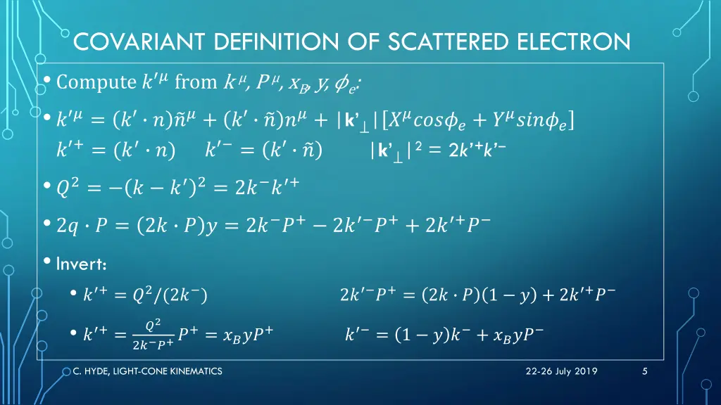 covariant definition of scattered electron