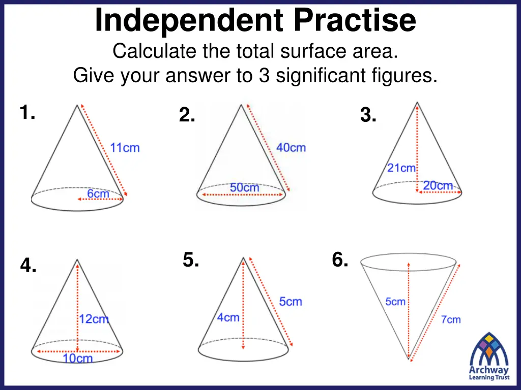 independent practise calculate the total surface