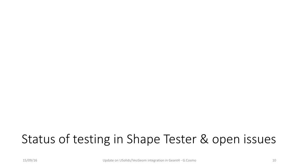 status of testing in shape tester open issues