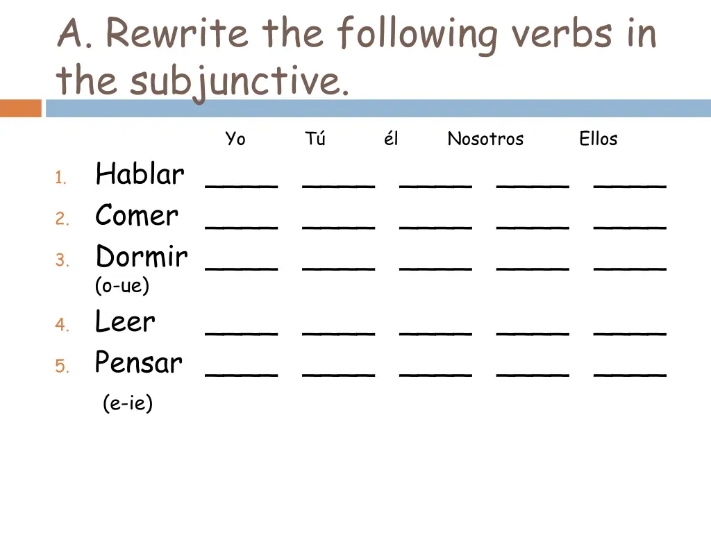 a rewrite the following verbs in the subjunctive