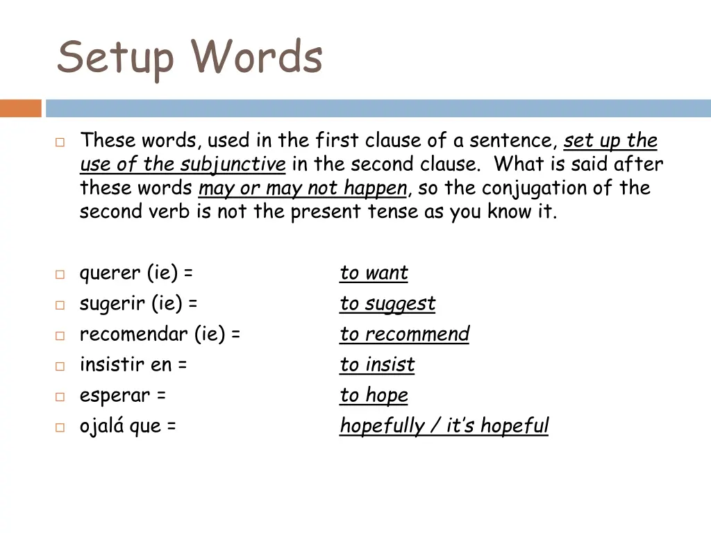 setup words