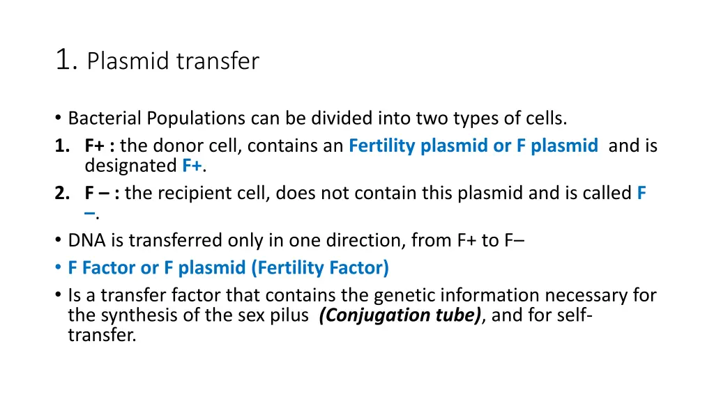 1 plasmid transfer