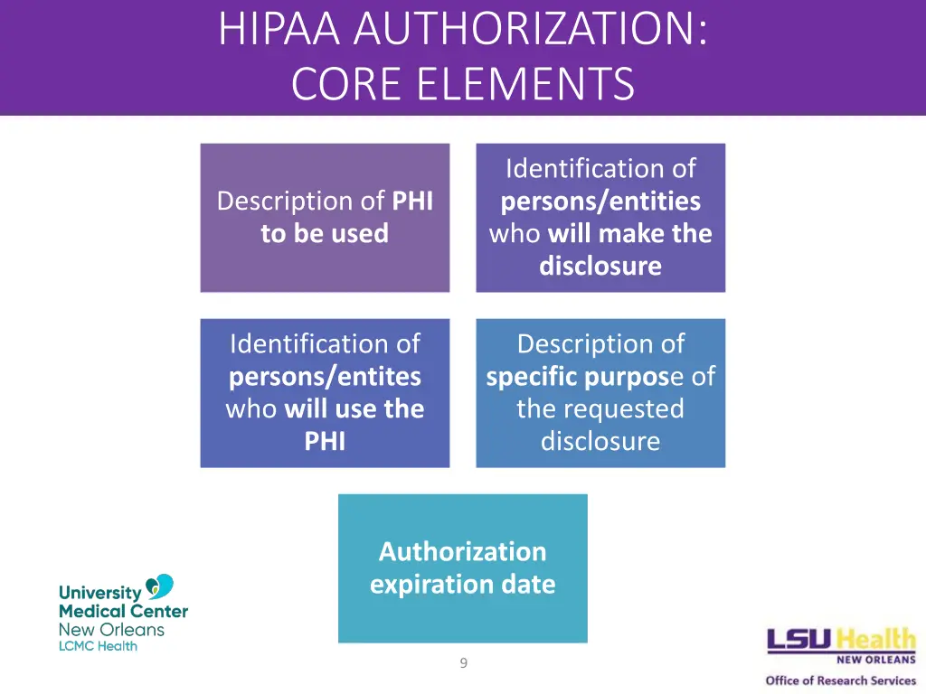 hipaa authorization core elements