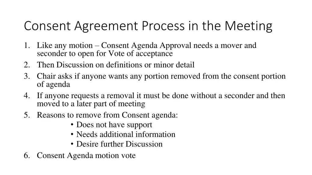 consent agreement process in the meeting