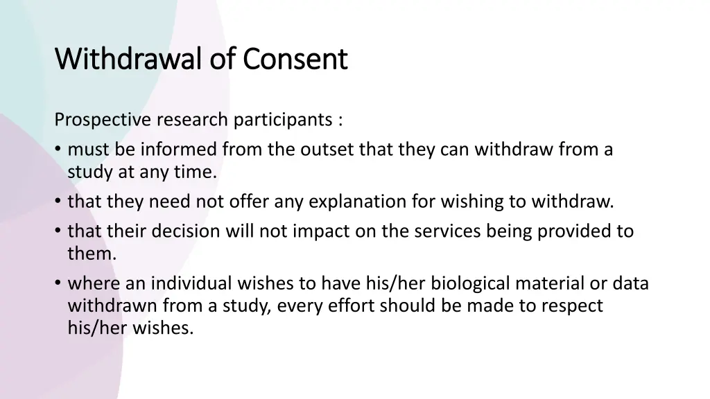 withdrawal of consent withdrawal of consent