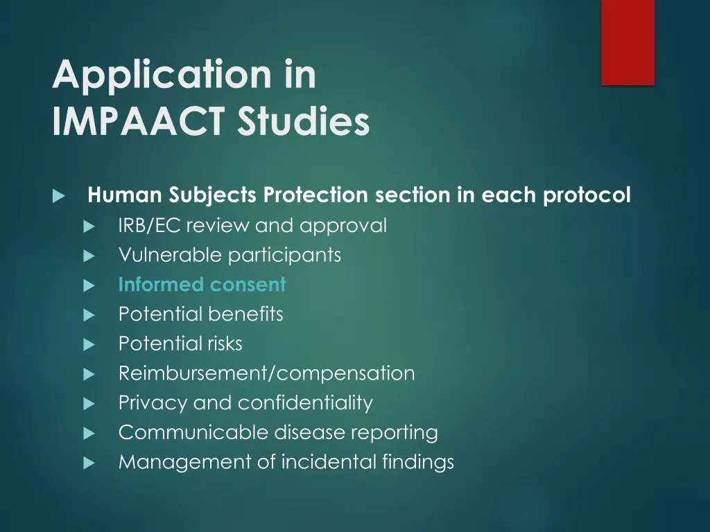 application in impaact studies 1