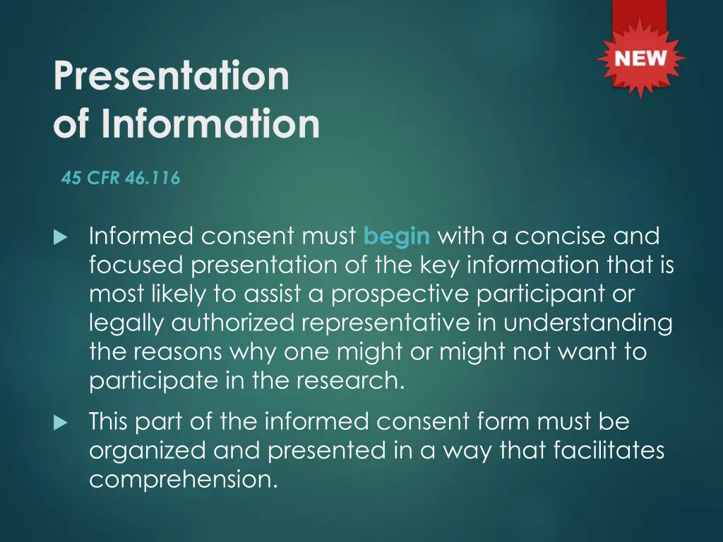 presentation of information